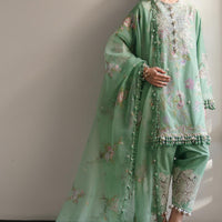 Embroidered Slub Lawn Light Green Stitched Suit - Sana Safinaz