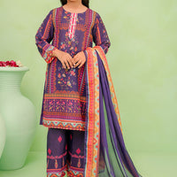 Poly Lawn Digital Printed Navy Blue Stitched Suit - Ochre