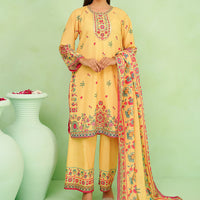 Poly Lawn Digital Printed Mustard Stitched Suit - Ochre