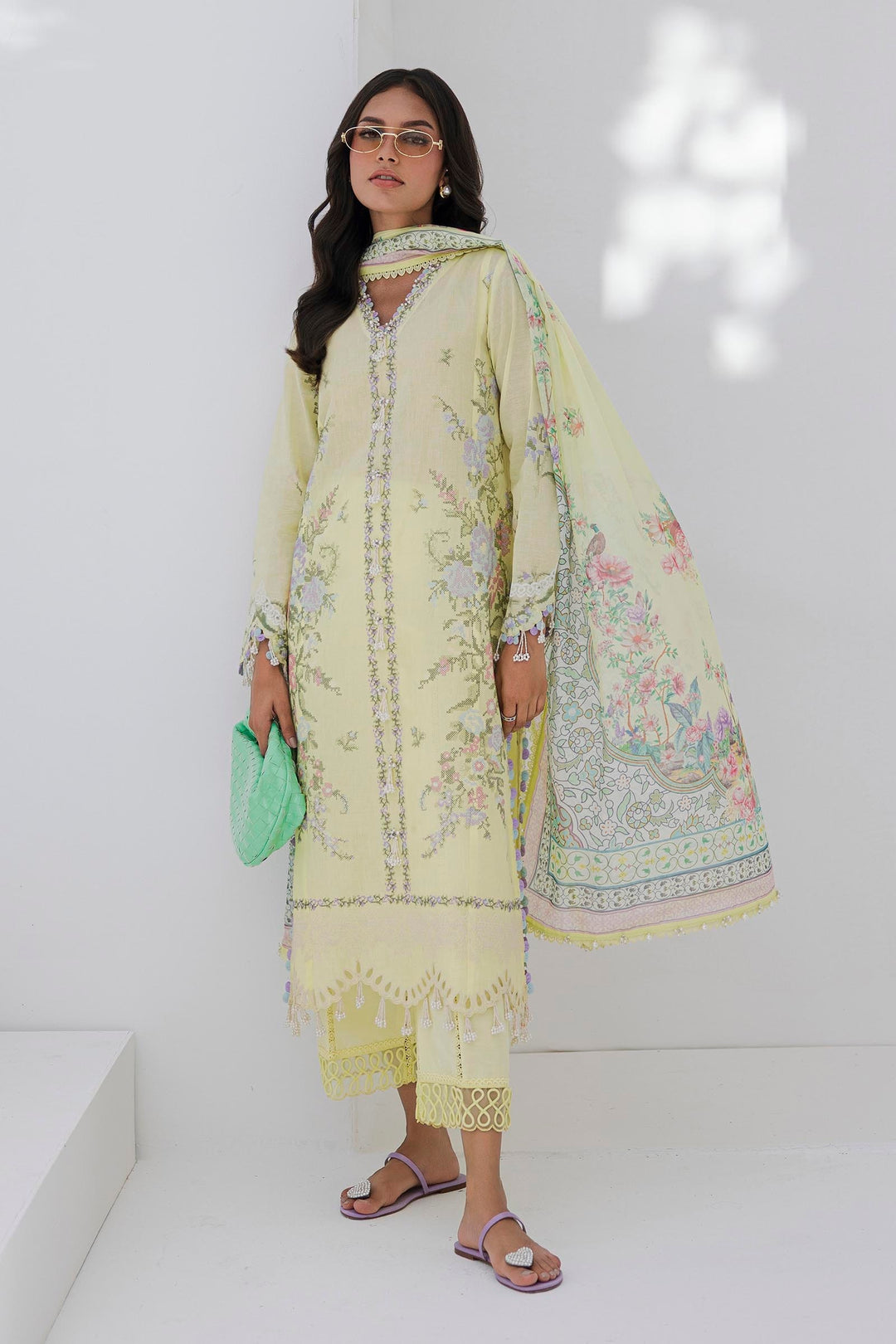 Lawn Yellow Stitched Suit - Sana Safinaz Muzlin Stitched