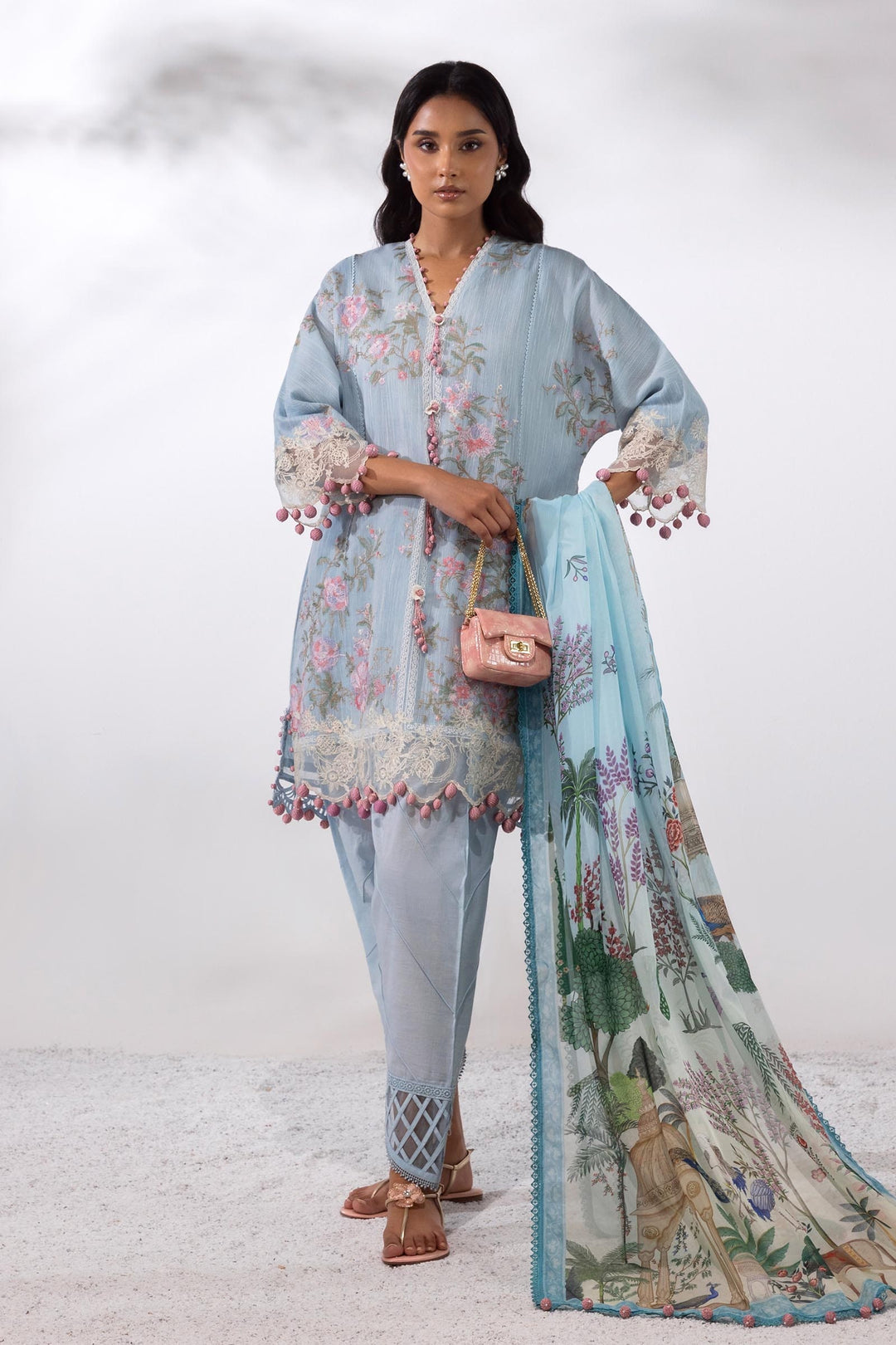 Lawn Light Blue Stitched Suit - Sana Safinaz Muzlin Stitched