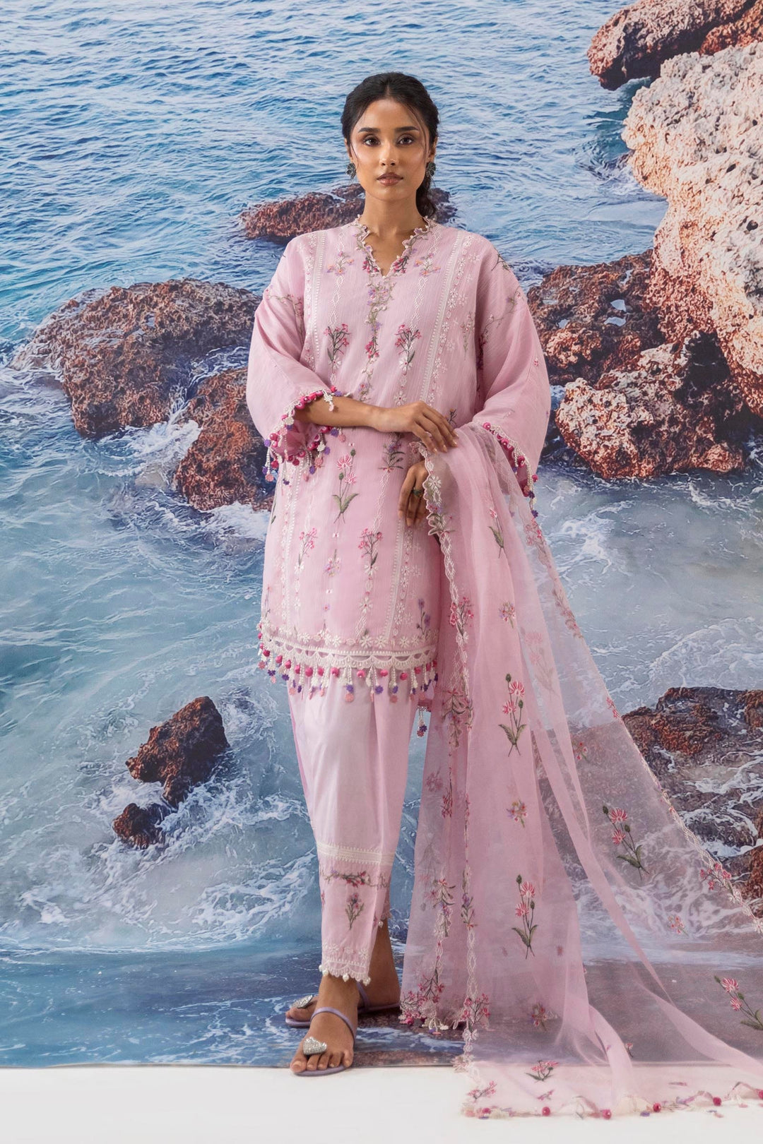 Woven Net Pink  Stitched Suit - Sana Safinaz Muzlin 25'