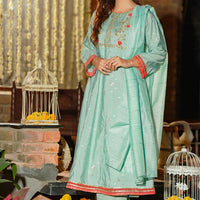 Chiffon Embroidered Mint Stitched Suit - Ochre