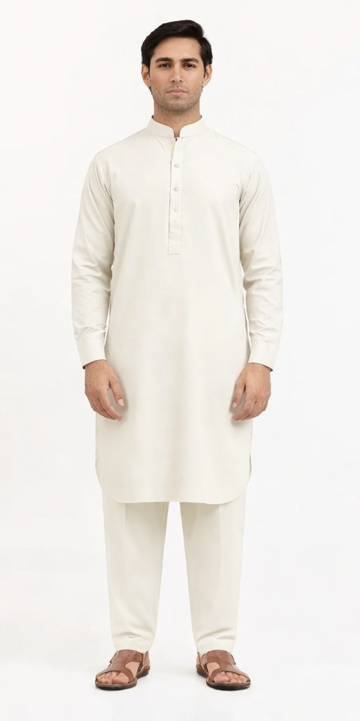 Blended Off White Kurta Trouser - President by Gul Ahmed