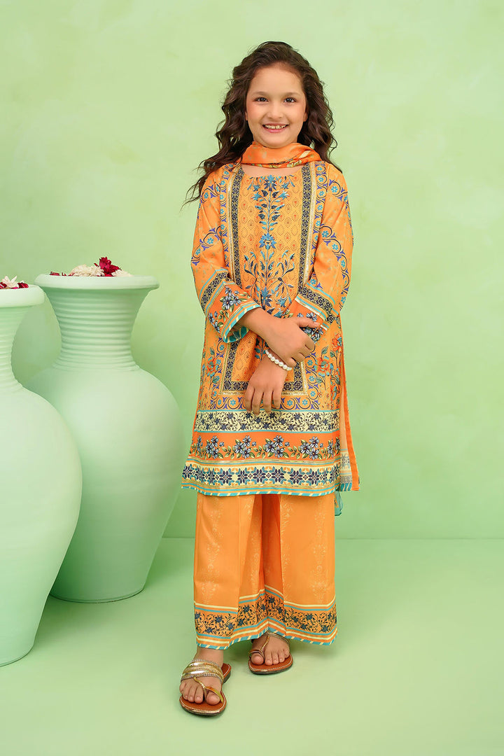 Poly Lawn Digital Printed Mustard Stitched Suit - Ochre