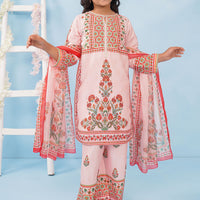 Poly Lawn Digital Printed Beige Stitched Suit - Ochre