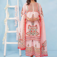 Poly Lawn Digital Printed Pink Stitched Suit - Ochre