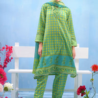 Swiss Lawn Digital Printed Lime Green Stitched Suit - Ochre