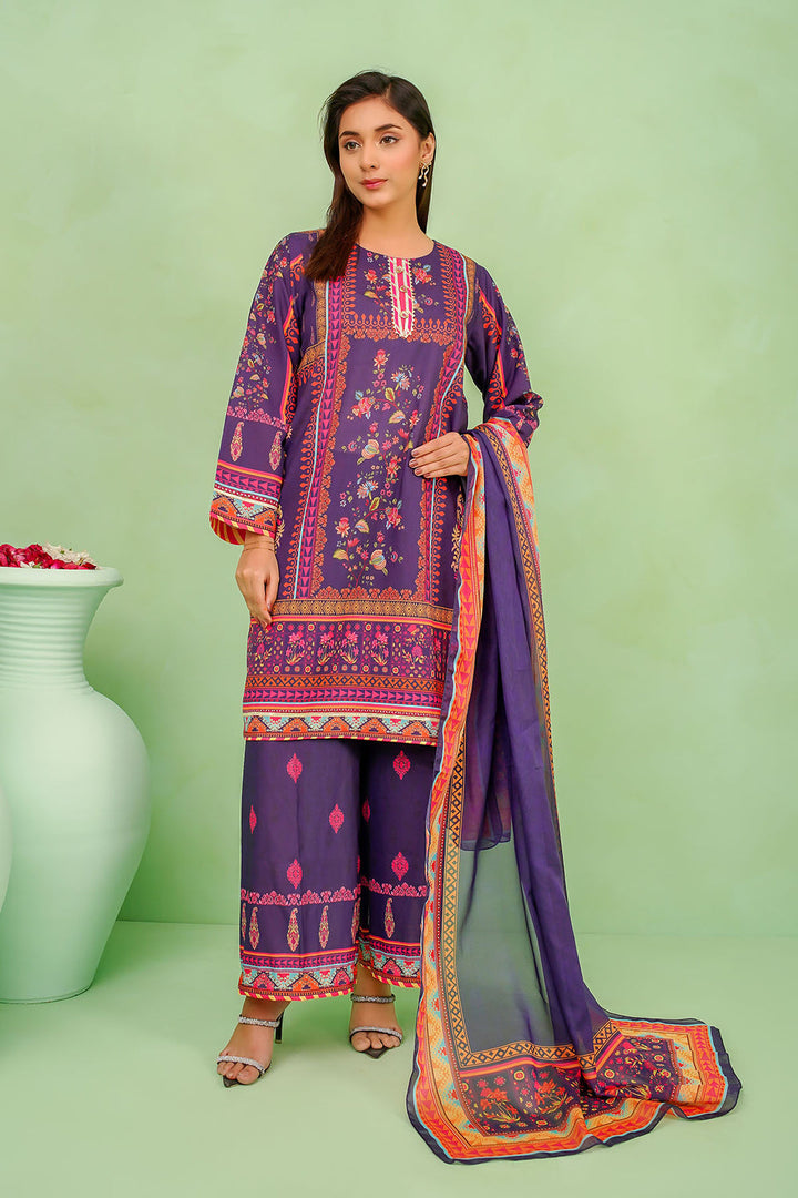 Poly Lawn Digital Printed Navy Blue Stitched Suit - Ochre
