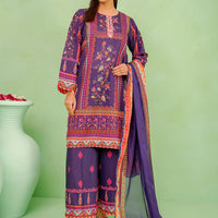 Poly Lawn Digital Printed Navy Blue Stitched Suit - Ochre