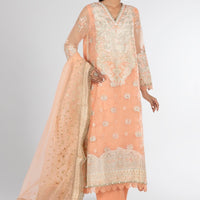 Organza Peach Stitched Suit - Sana Safinaz