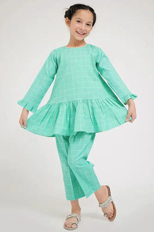 Cotton Dobby Sea Green Stitched Suit - Senorita