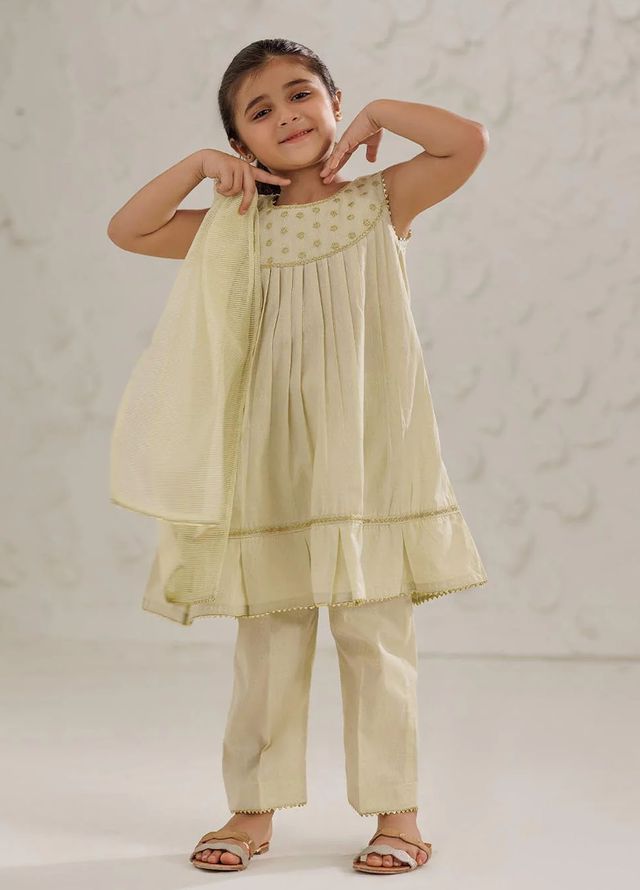Cotton Jacquard Light Green Stitched Suit - Senorita