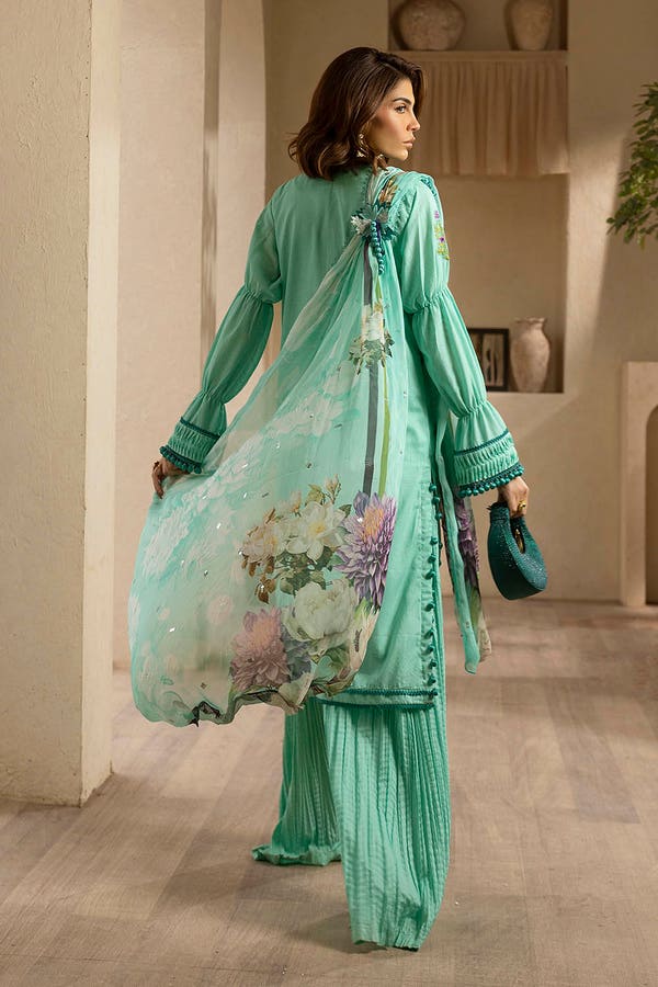 Sequins Embroidered Lawn Sea Green Stitched Suit - Gul Ahmed