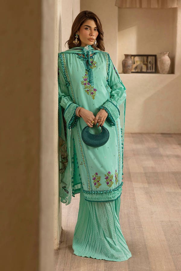Sequins Embroidered Lawn Sea Green Stitched Suit - Gul Ahmed