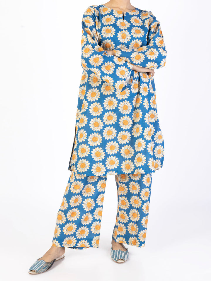 Lawn Blue Stitched Suit - J. Junaid Jamshed