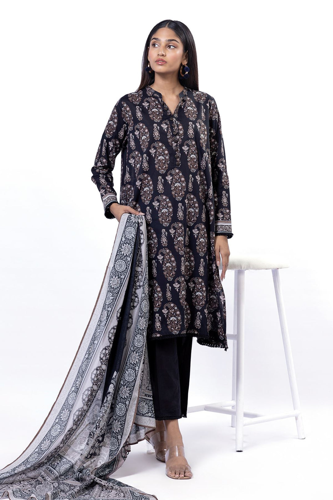 Lawn Black Unstitched Suit - Khaadi