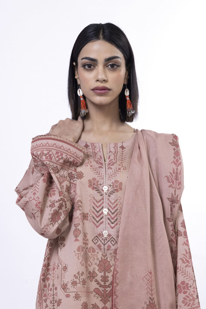 Lawn Peach Unstitched Suit - Khaadi