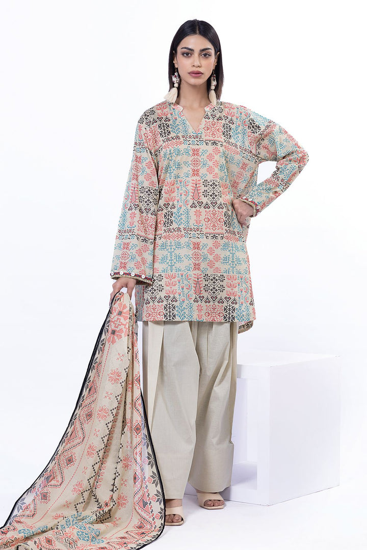 Lawn Beige Unstitched Suit - Khaadi