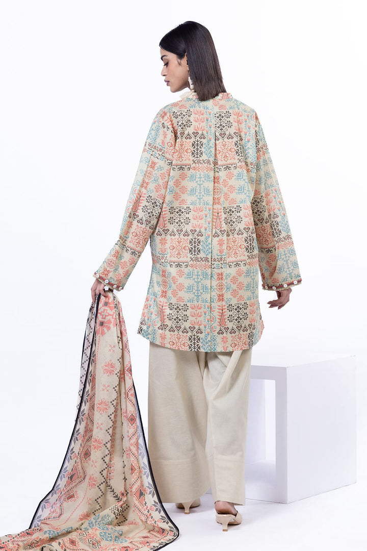 Lawn Beige Unstitched Suit - Khaadi