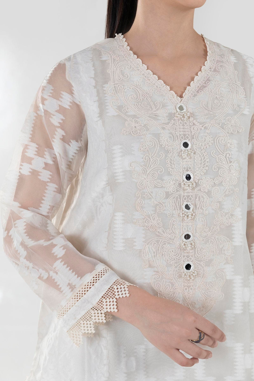 Yard Dyed Organza Off White Stitched Suit - Sana Safinaz