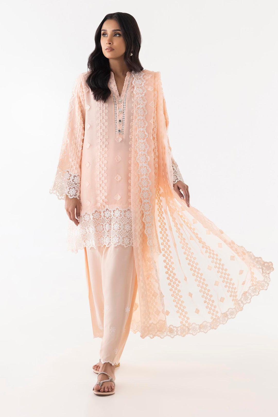 Brochia Peach Stitched Suit - Sana Safinaz