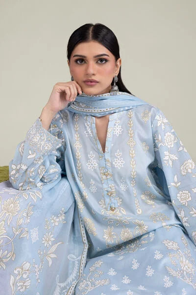 Lawn Powder Blue Unstitched Suit - Khaadi