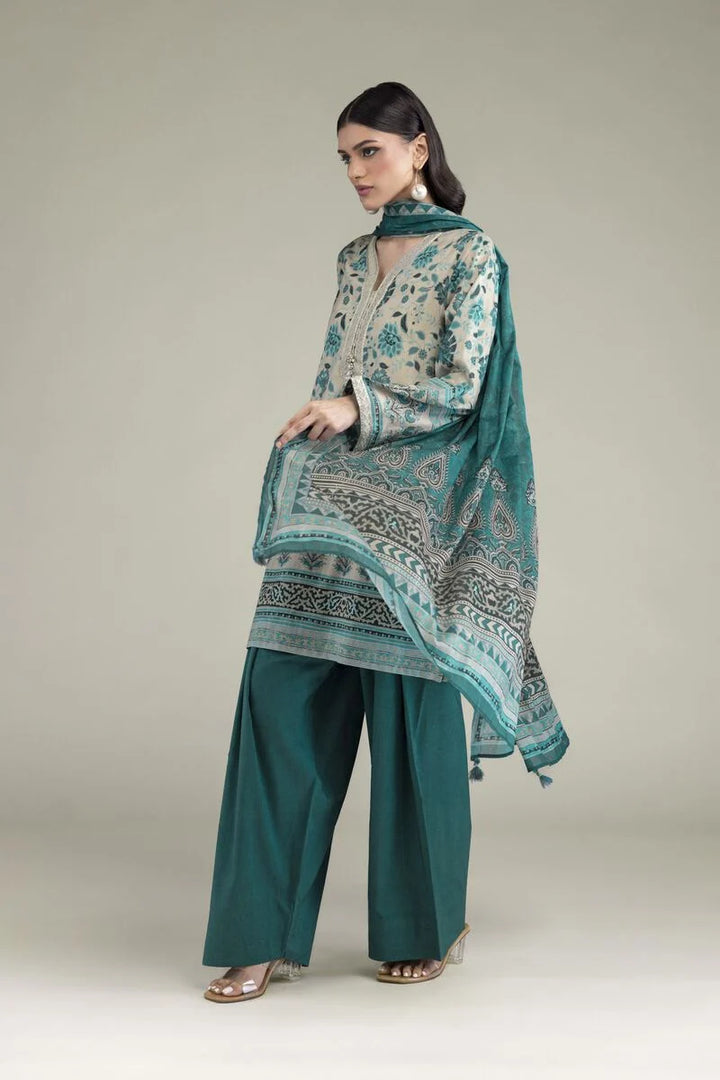 Digital Printed Embroidered Lawn Teal Green Unstitched Suit - Khaadi