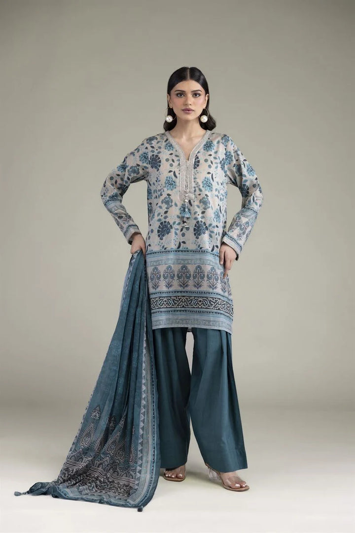 Digital Printed Embroidered Lawn Teal Green Unstitched Suit - Khaadi
