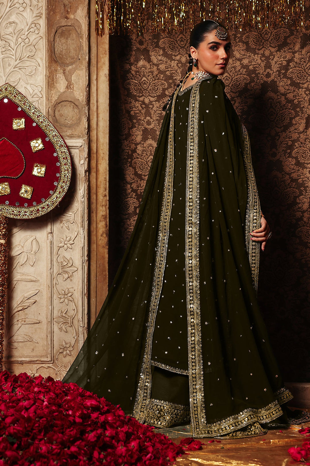 Embroidered Chiffon Green Stitched Suit - Charizma