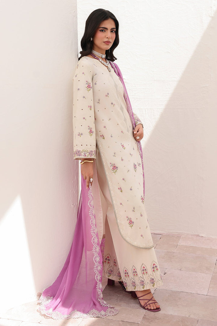 Embroidered Lawn Off White Stitched Suit - Charizma