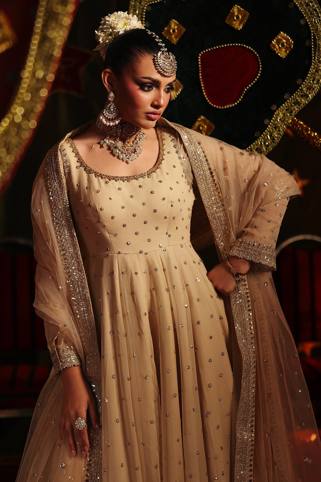 Embroidered Chiffon Off White Stitched Suit - Charizma