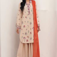 Embroidered Lawn Beige Stitched Suit - Charizma