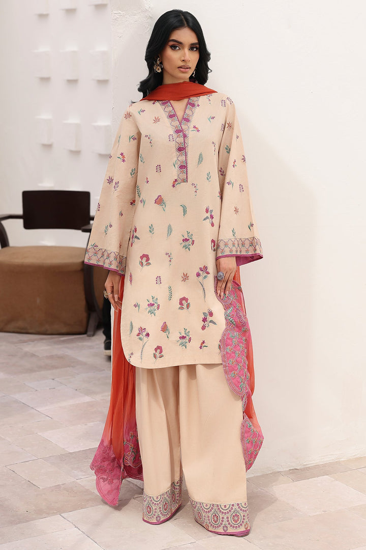 Embroidered Lawn Beige Stitched Suit - Charizma