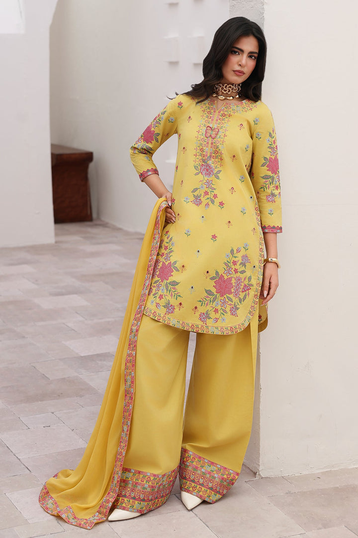 Embroidered Lawn Yellow Stitched Suit - Charizma