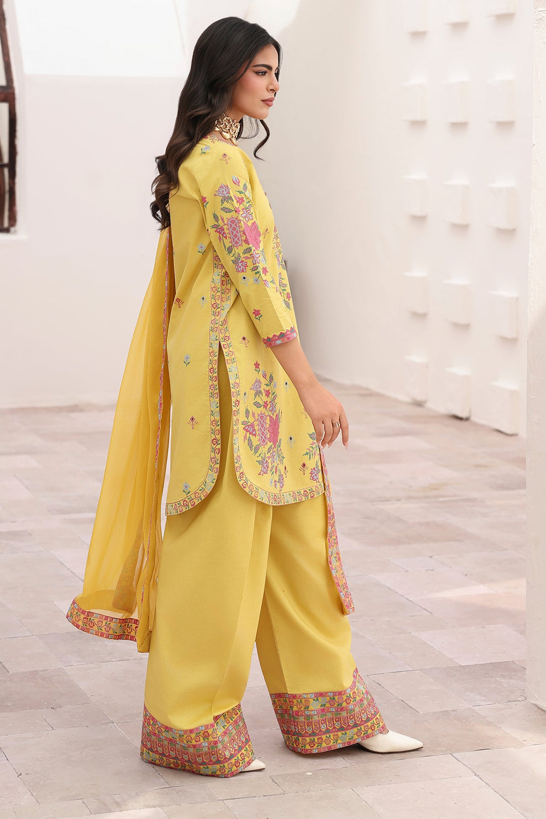 Embroidered Lawn Yellow Stitched Suit - Charizma