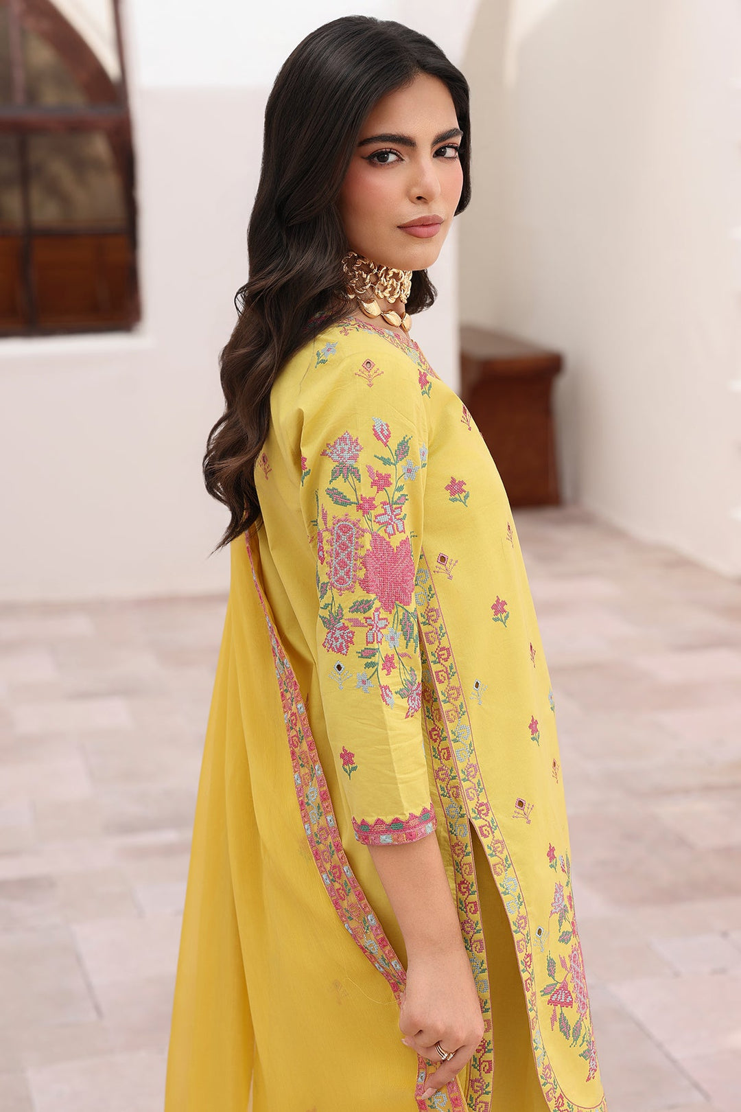Embroidered Lawn Yellow Stitched Suit - Charizma