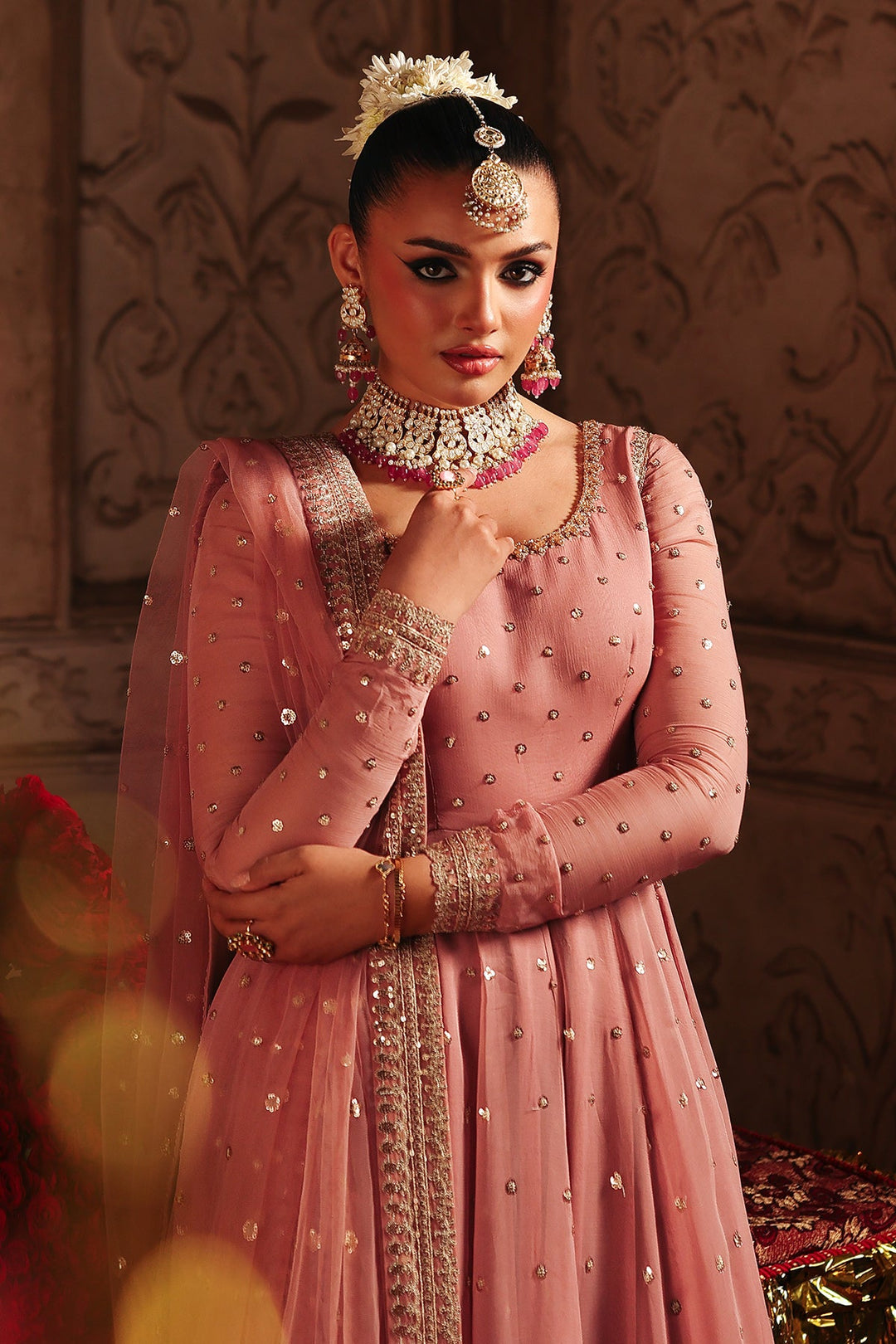Embroidered Chiffon Pink Stitched Suit - Charizma