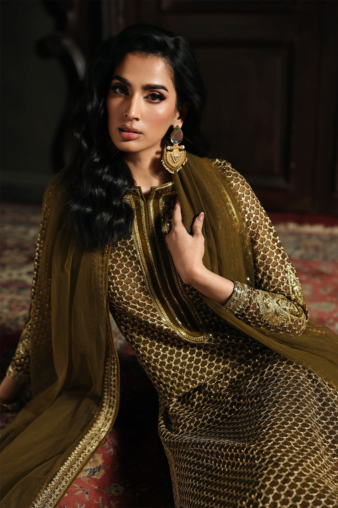 Chiffon Mehndi Stitched Suit - Charizma