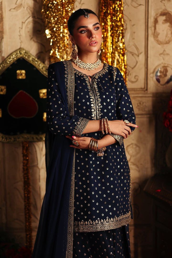 Embroidered Chiffon Blue Stitched Suit - Charizma