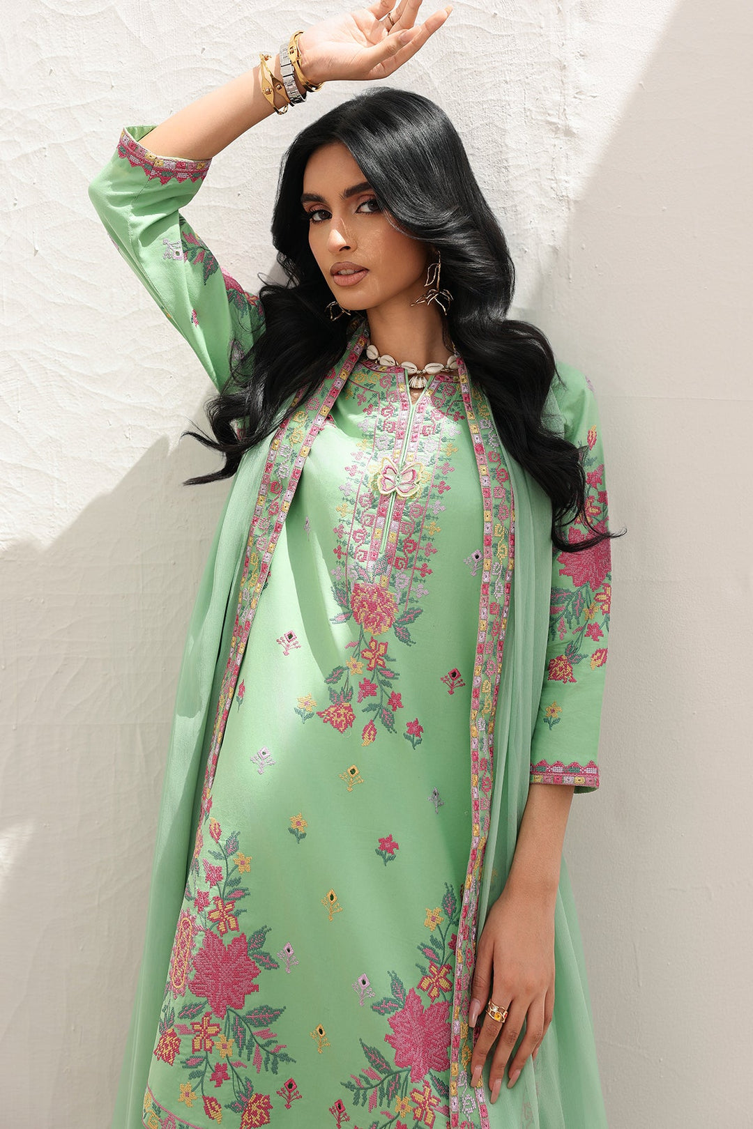 Embroidered Lawn Pistachio Stitched Suit - Charizma
