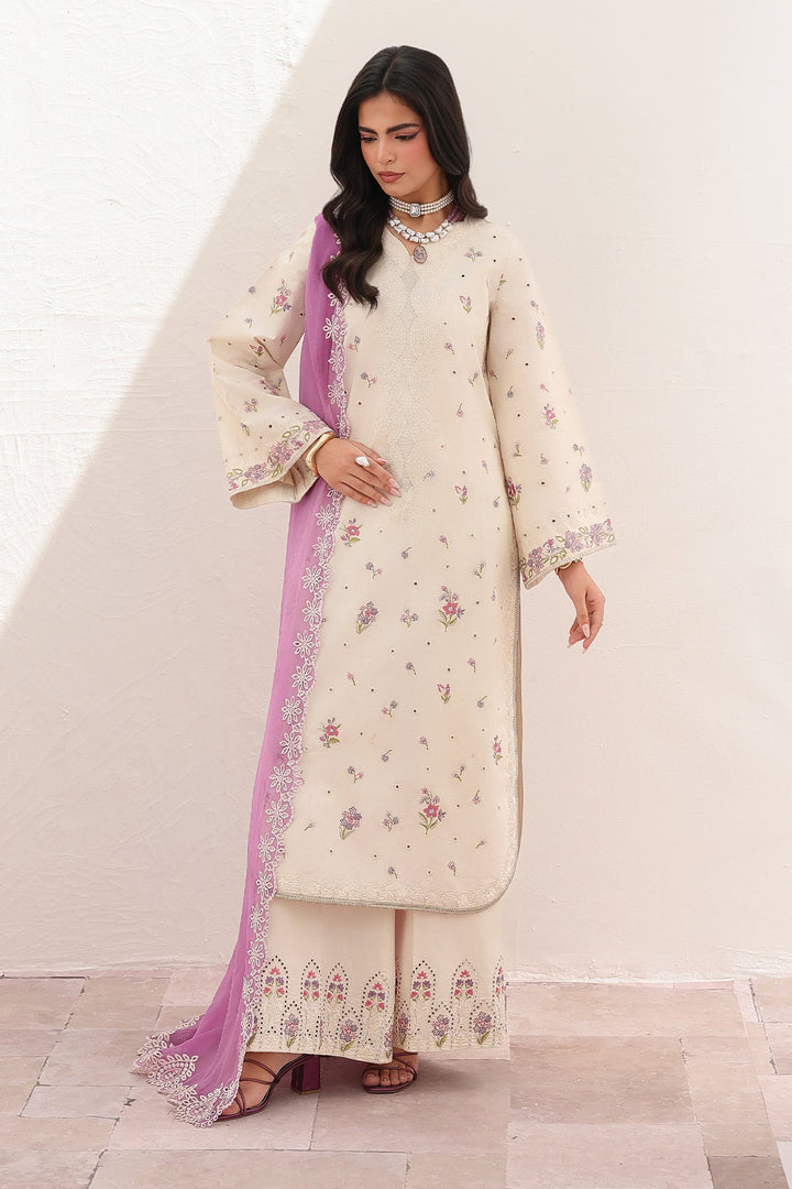Embroidered Lawn Off White Stitched Suit - Charizma
