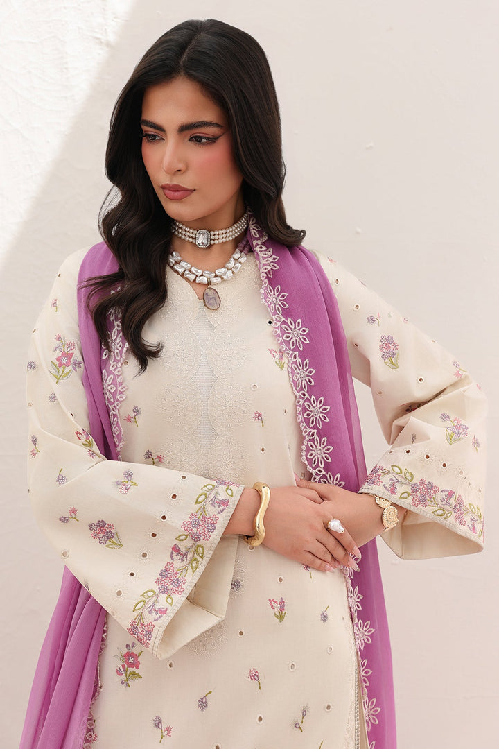 Embroidered Lawn Off White Stitched Suit - Charizma
