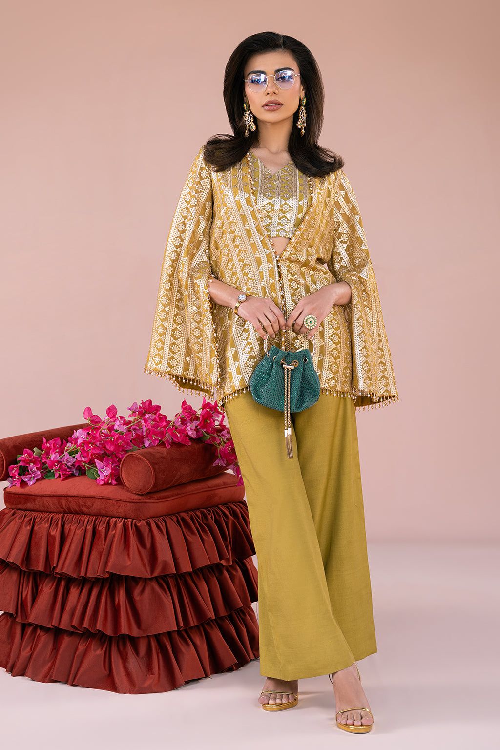 Chiffon & Raw Silk Mustard 3 Piece Suit - Vanya