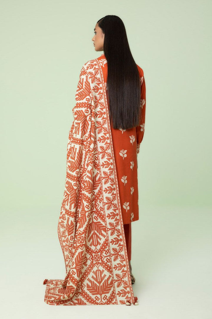 Printed Khaddar Saffron 3 Piece Suit - Sapphire