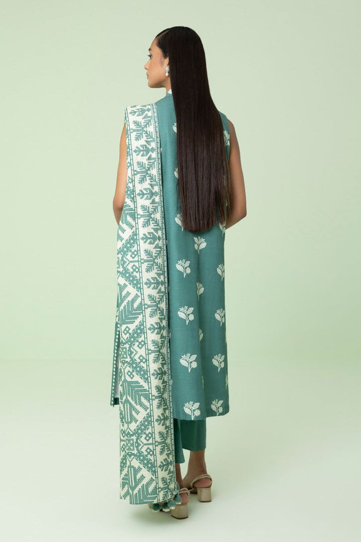 Printed Khaddar Sea Green 3 Piece Suit - Sapphire