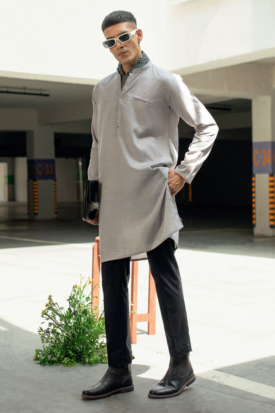 Blended Light Grey Kurta - Almirah