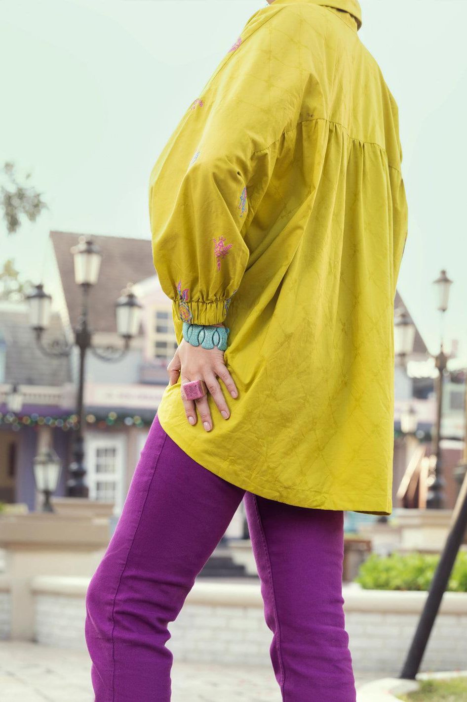 Lime Green Jacquard Kurti - Almirah