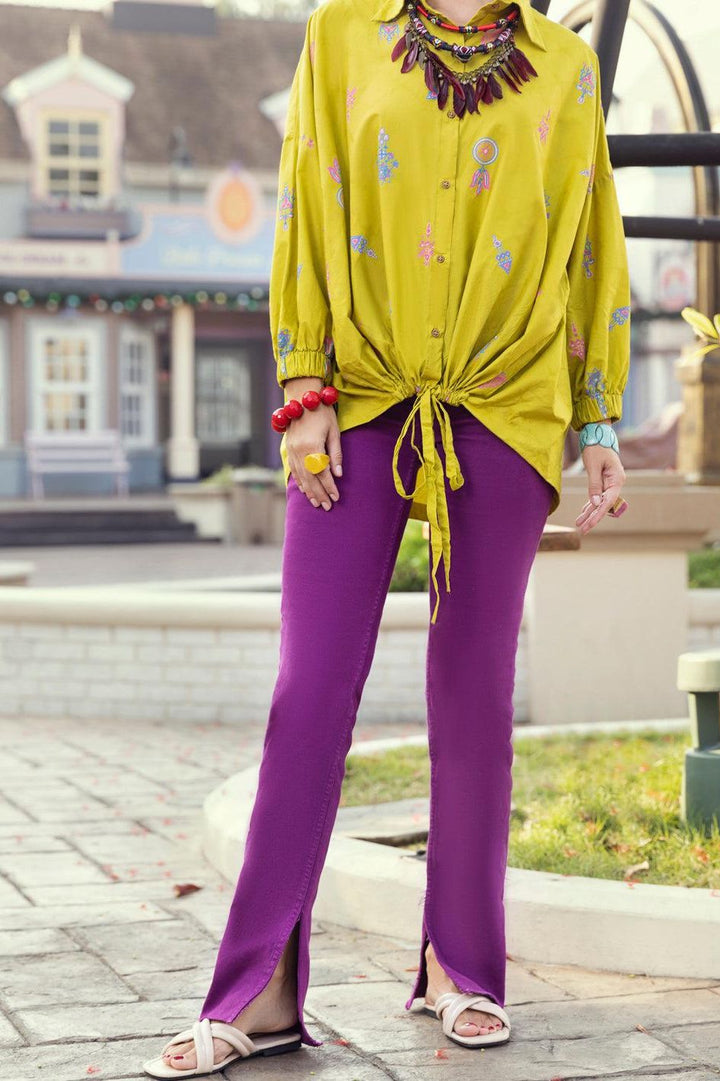 Lime Green Jacquard Kurti - Almirah