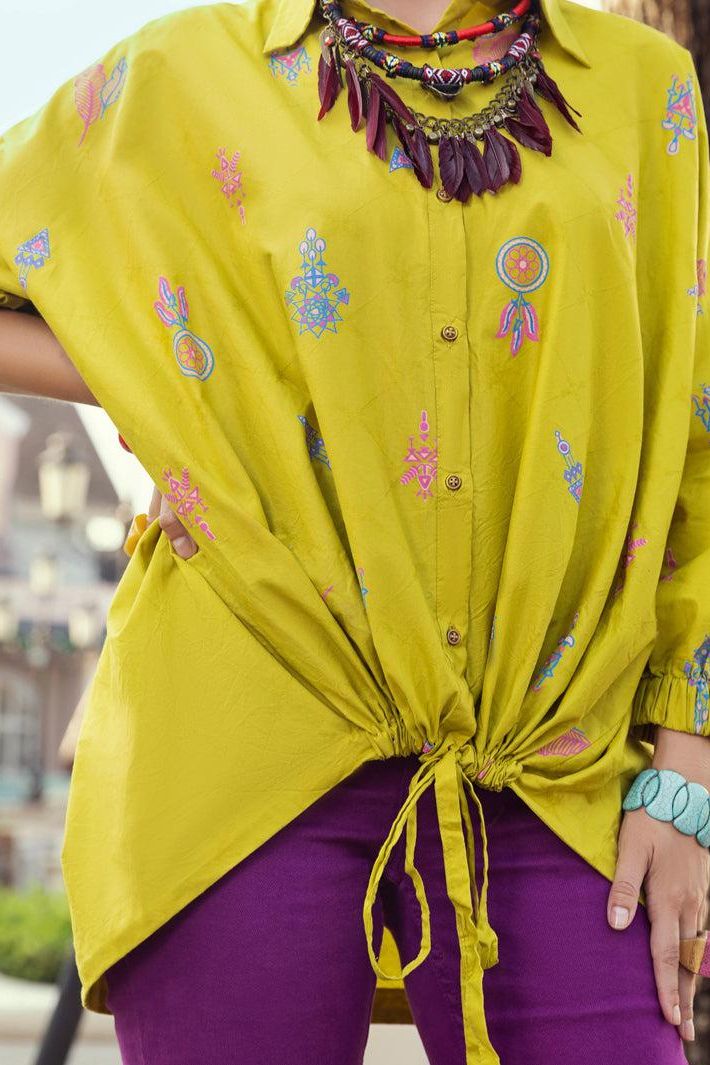 Lime Green Jacquard Kurti - Almirah